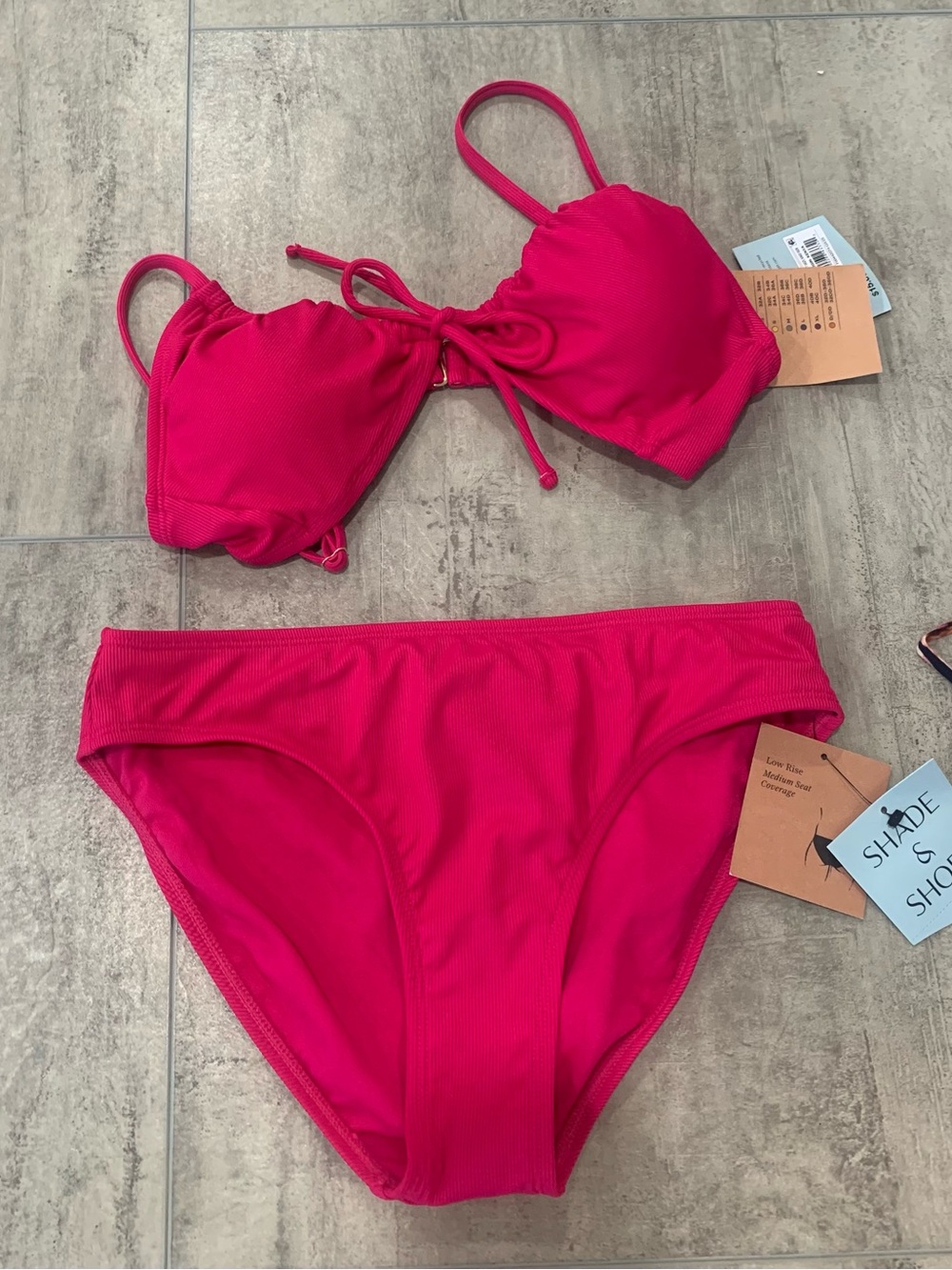 Shade & Shore Vibrant Pink Ribbed Bikini Top